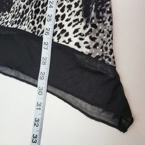 Suzie in the City Blouse Women 1X Black White Leopard print Cowl Neck Layered - Picture 7 of 9